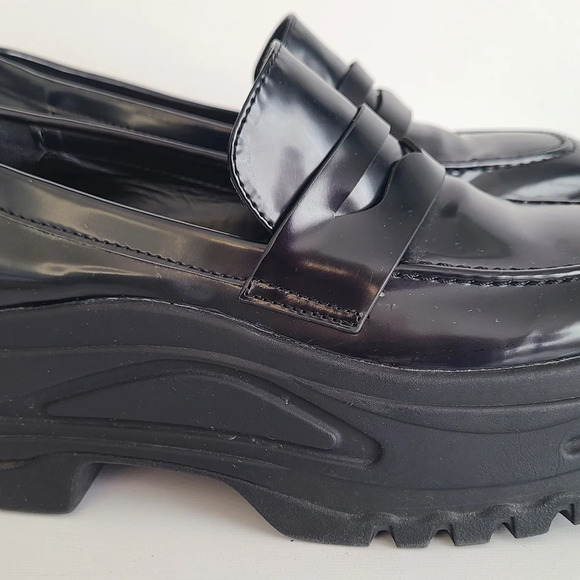 ZARA Chunky Trafaluc Shoes Womens Size 38 US7 Black Patent Leather Pre Owned - Picture 4 of 9